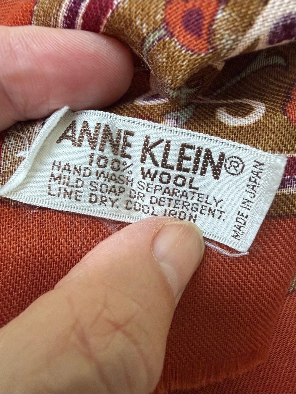 Vintage Anne Klein Wool Scarf in Sage, Rust & Mustard